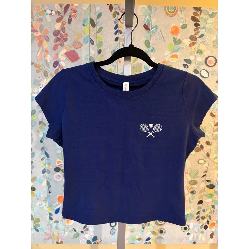 Daily Practice Navy Blue Tennis Graphic Short Sleeve Tee Cropped Small NWT New - Picture 8 of 9